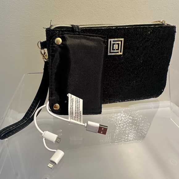 Liz Claiborne Black Glitter Clutch with Smartbank Phone Charger - Picture 4 of 6